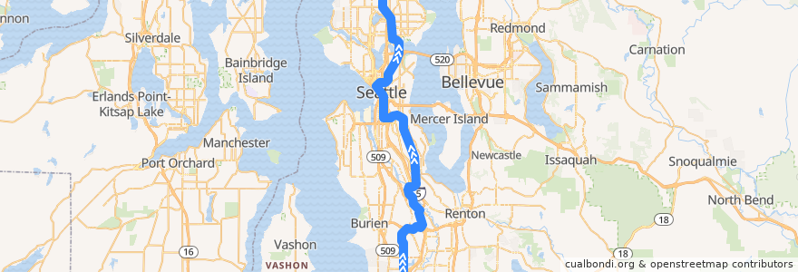 Mapa del recorrido Central Line Northbound de la línea  en King County.