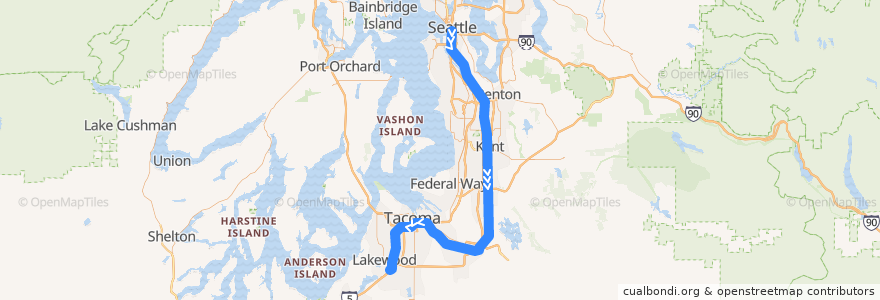 Mapa del recorrido Sound Transit Sounder South: Lakewood => Seattle de la línea  en Washington.