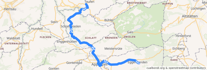 Mapa del recorrido Bus 191: Eggerstanden => Moren => Teufen de la línea  en Schwende-Rüte.