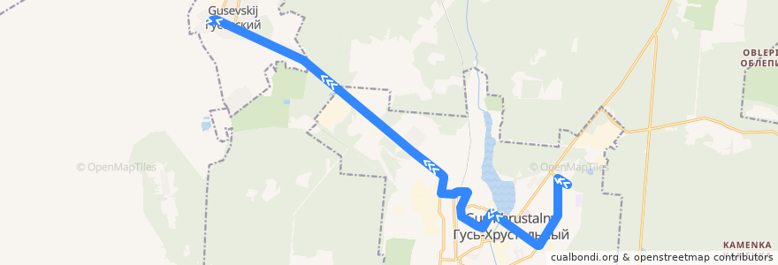 Mapa del recorrido авт. № 124п: ул. Пролетарская=>п.Гусевский de la línea  en городской округ Гусь-Хрустальный.