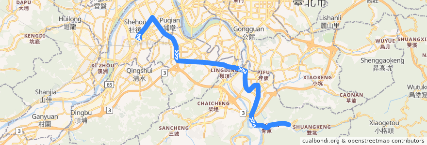 Mapa del recorrido 新北市 930 板橋-大崎腳 (返程) de la línea  en New Taipei.