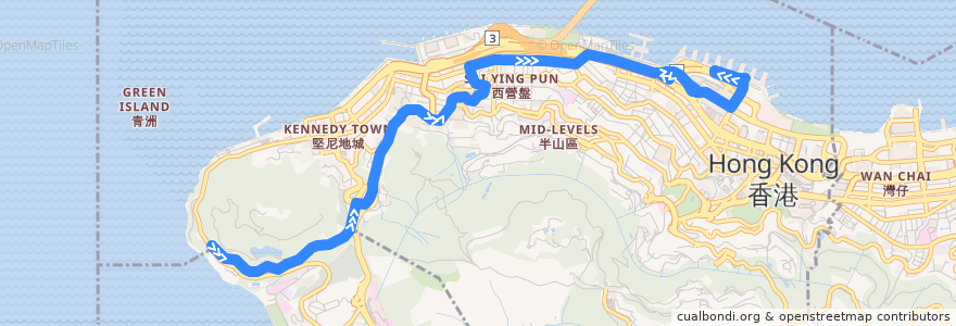 Mapa del recorrido Bus 3A (Felix Villas → Central (Star Ferry)) de la línea  en 中西區 Central and Western District.