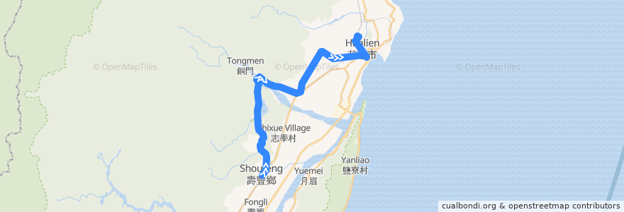 Mapa del recorrido 1139路 花蓮客運 壽豐-鯉魚潭-花蓮火車站 de la línea  en 화롄현.