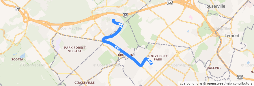 Mapa del recorrido Bus VE: Campus -> Vairo Boulevard de la línea  en Centre County.
