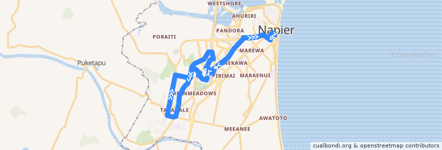 Mapa del recorrido Tamatea - Taradale de la línea  en Napier City.