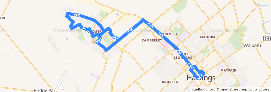 Mapa del recorrido Flaxmere de la línea  en Hastings District.