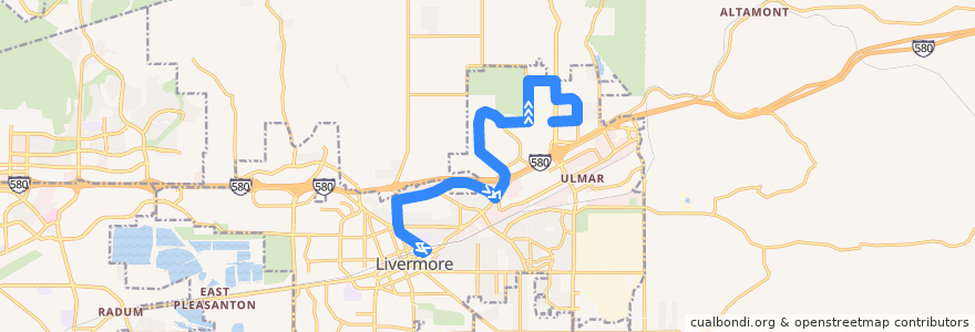 Mapa del recorrido Wheels 15: Livermore Transit Center => Scenic & Vasco de la línea  en 앨러미다 군.