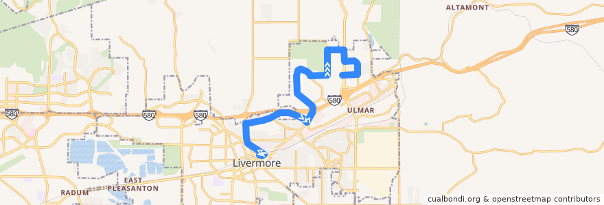 Mapa del recorrido Wheels 15: Livermore Transit Center => Scenic & Vasco de la línea  en شهرستان آلامدا، کالیفرنیا.