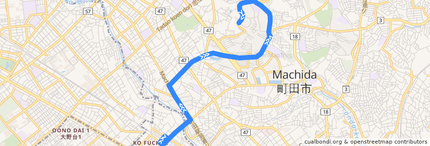 Mapa del recorrido 古淵02系統 de la línea  en Machida.