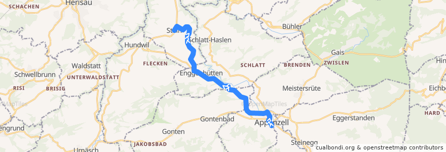 Mapa del recorrido Publicar Appenzell 193, Appenzell => Stein (AR) de la línea  en St. Gallen.