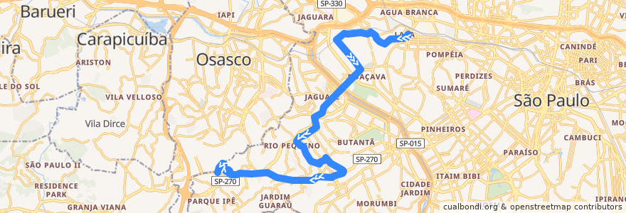 Mapa del recorrido 809H-10: Lapa -> Jardim Boa Vista de la línea  en Sao Paulo.