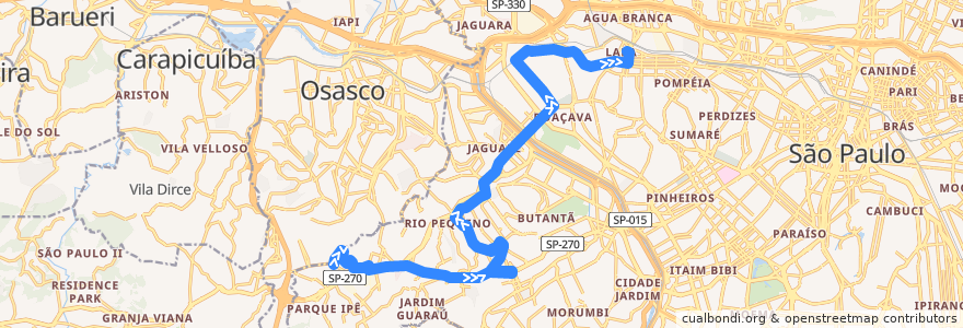 Mapa del recorrido 809H-10: Jardim Boa Vista -> Lapa de la línea  en サンパウロ.