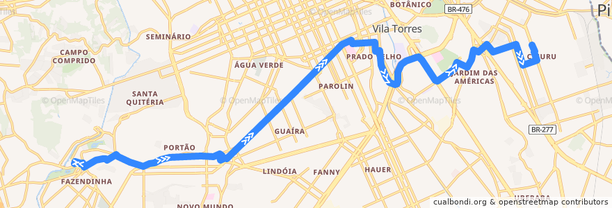 Mapa del recorrido Interbairros V de la línea  en 쿠리치바.