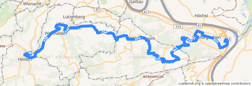 Mapa del recorrido Bus 224: Heiden => St. Margrethen via Zelg, Walzenhausen de la línea  en St. Gallen.