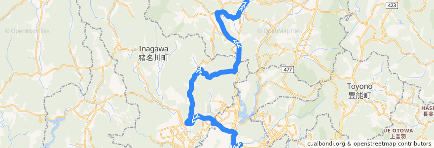 Mapa del recorrido 76: 山下駅前→能勢町宿野 de la línea  en Japan.