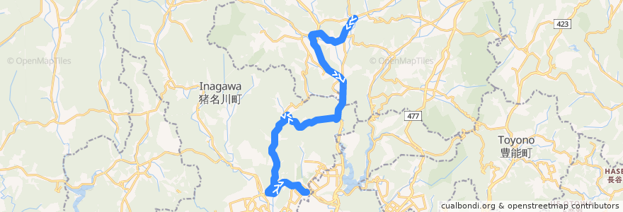 Mapa del recorrido 77: 能勢町宿野→日生中央 de la línea  en Japão.