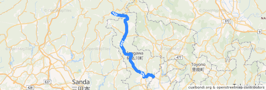 Mapa del recorrido 41: 後川→日生中央 de la línea  en 猪名川町.