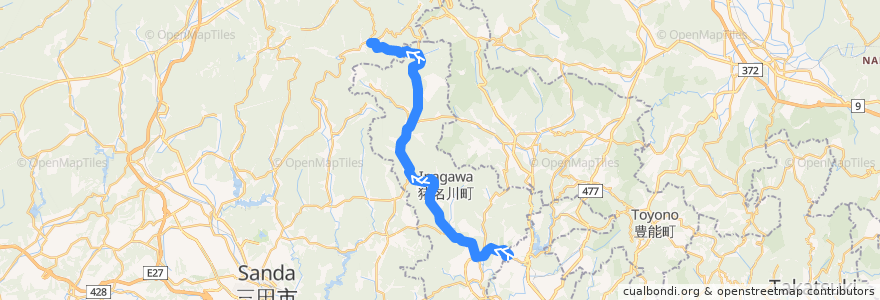 Mapa del recorrido 41: 日生中央→後川 de la línea  en 猪名川町.