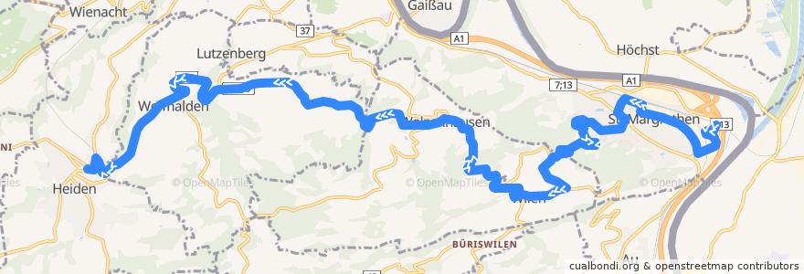 Mapa del recorrido Bus 224: St. Margrethen=> Heiden via Walzenhausen, Zelg de la línea  en St. Gallen.