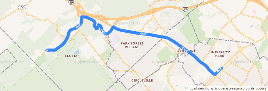 Mapa del recorrido Bus G: Campus and Downtown -> Vista Woods -> Graysdale -> Grays Woods de la línea  en Centre County.