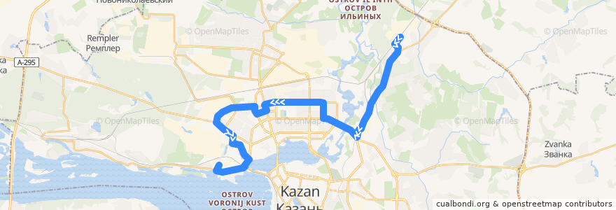 Mapa del recorrido А44 Дербышки – Завод Медицинской аппаратуры de la línea  en городской округ Казань.