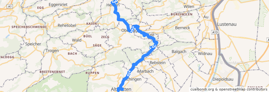 Mapa del recorrido Bus 227: Heiden => Altstätten SG de la línea  en St. Gallen.