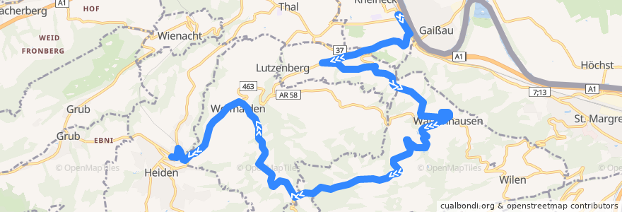 Mapa del recorrido Bus 223: Rheineck - Heiden (Abendbus) via Walzenhausen, Lachen de la línea  en St. Gallen.