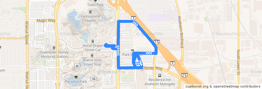 Mapa del recorrido Pumba Guest Shuttle de la línea  en Anaheim.
