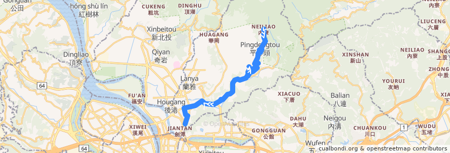 Mapa del recorrido 臺北市 小19 劍潭捷運站->平等里 (返程) de la línea  en 스린구.