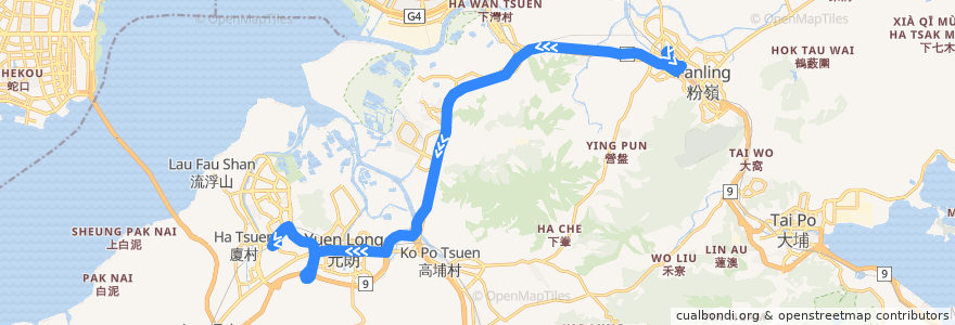 Mapa del recorrido 九巴276P線 KMB 276P (上水 Sheung Shui → 天水圍站 Tin Shui Wai Station) de la línea  en Hong Kong.