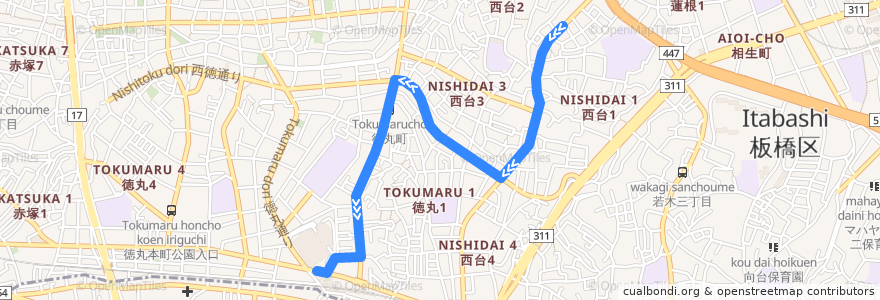 Mapa del recorrido 東練80 de la línea  en 板橋区.