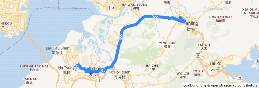 Mapa del recorrido 九巴276P線 KMB 276P (天水圍站 Tin Shui Wai Station → 上水 Sheung Shui) de la línea  en 香港.