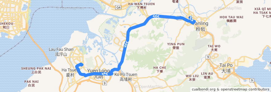 Mapa del recorrido 九巴276線 KMB 276 (上水 Sheung Shui → 天慈 Tin Tsz) de la línea  en Hong Kong.