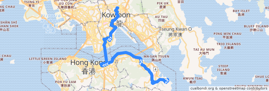 Mapa del recorrido Cross-harbour Bus 106P (Siu Sai Wan (Island Resort) → Wong Tai Sin) de la línea  en Hong Kong.