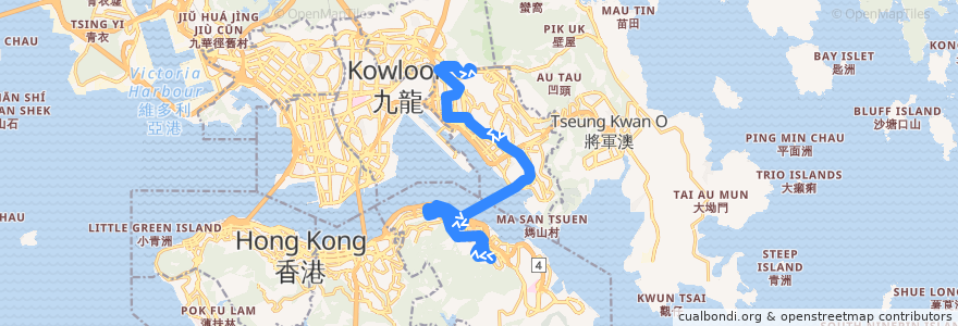 Mapa del recorrido Bus 606A (Yiu Tung - Choi Wan (Fung Shing Street) de la línea  en 九龍 Kowloon.