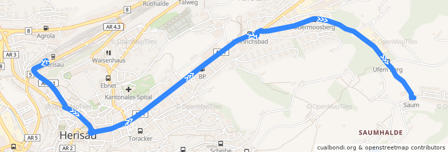 Mapa del recorrido Bus 172: Herisau, Bahnhof => Saum de la línea  en Herisau.