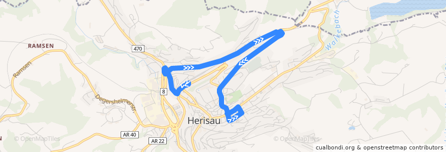 Mapa del recorrido Bus 173: Herisau, Bahnhof => Spital/Migros de la línea  en Herisau.