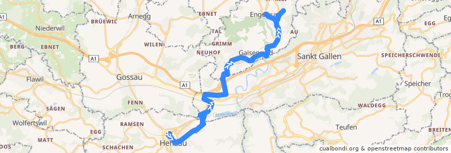 Mapa del recorrido Bus 158: Herisau => Engelburg de la línea  en St. Gallen.