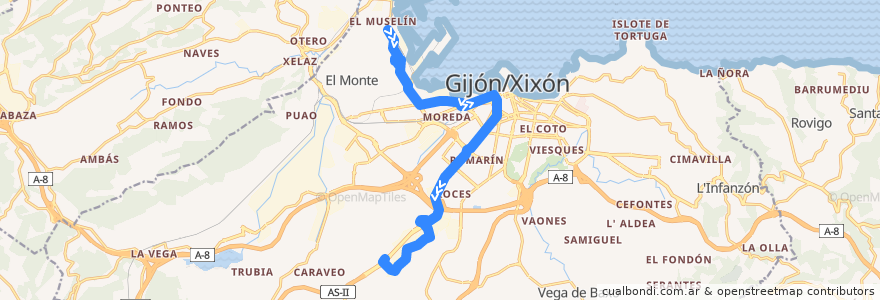 Mapa del recorrido Linea 6 El Musel - Porceyo de la línea  en Gijón / Xixón.