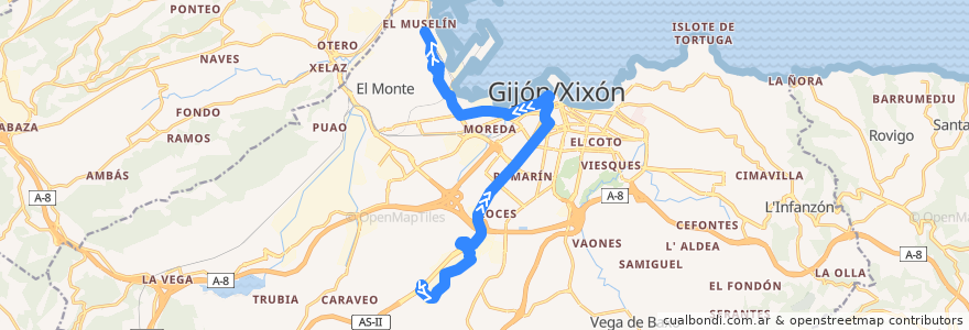 Mapa del recorrido Linea 6 Porceyo - El Musel de la línea  en Gijón / Xixón.