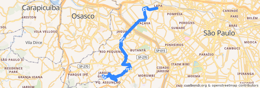 Mapa del recorrido 748A-41: Jardim Peri-Peri -> Lapa de la línea  en São Paulo.