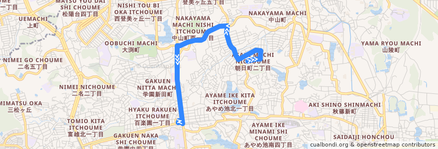 Mapa del recorrido 轉輪王教会前 → 学園前駅（北） (Tenrin-o Kyokaimae to Gakuemmae Station) de la línea  en نارا.