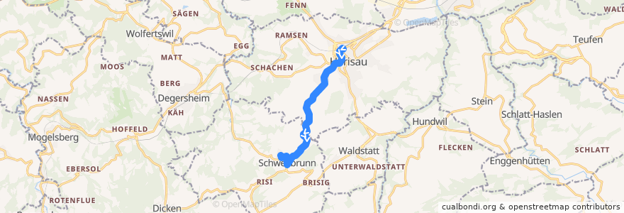 Mapa del recorrido Bus 171: Herisau, Bahnhof => Schwellbrunn, Sommertal de la línea  en Hinterland.