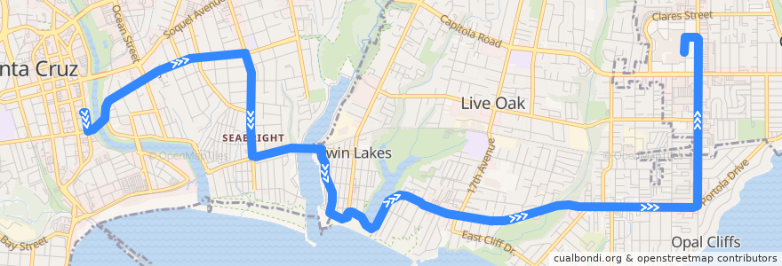 Mapa del recorrido SCMTD 68: Santa Cruz => Capitola Mall de la línea  en Santa Cruz County.
