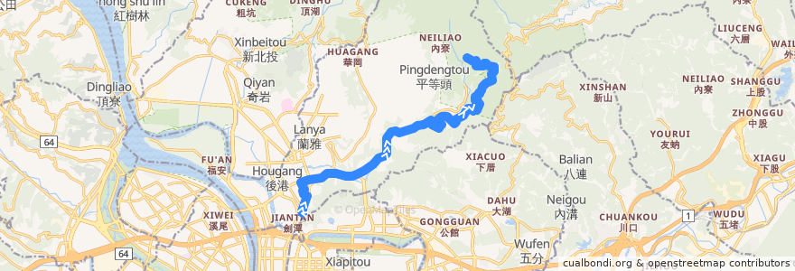 Mapa del recorrido 臺北市 市民小巴1 劍潭捷運站(基河)-風櫃嘴 (往程) de la línea  en 士林區.