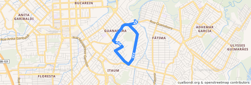 Mapa del recorrido Teresópolis de la línea  en Joinville.