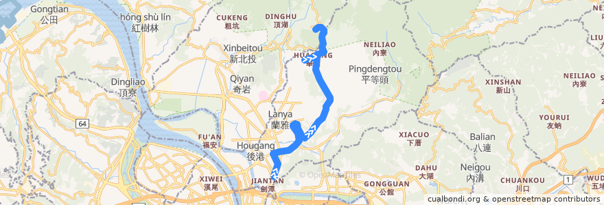 Mapa del recorrido 臺北市 紅5 劍潭捷運站(基河)-陽明山 (往程) de la línea  en 士林區.