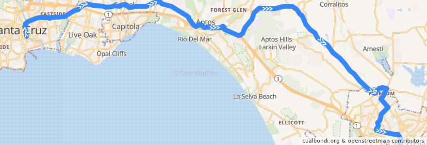 Mapa del recorrido SCMTD 71: Santa Cruz => Clifford Avenue => Watsonville de la línea  en Santa Cruz County.