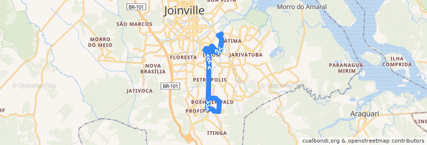 Mapa del recorrido Guanabara/Escolinha de la línea  en Joinville.