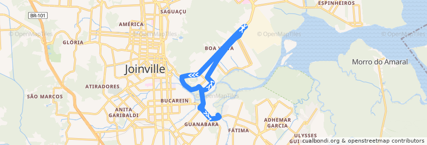 Mapa del recorrido Tupy/Guanabara de la línea  en Joinville.